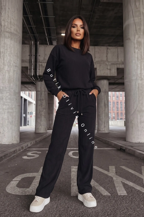 dres sztruksowy czarny bluza spodnie