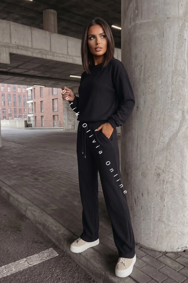 dres sztruksowy czarny bluza spodnie
