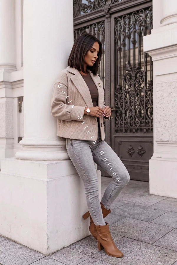 kurtka oversize w jodełkę w pinem w zimnym beżu