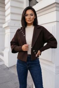 Kurtka oversize w jodełkę MINU - czekoladowa 