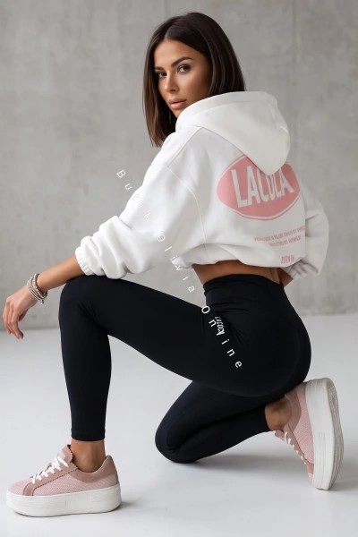 bluza oversize na zamek z kapturem śmietankowa