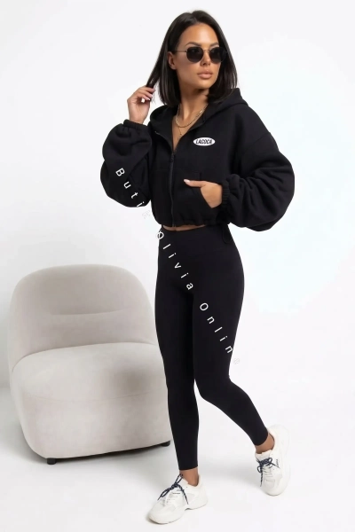 bluza oversize na zamek z kapturem czarna
