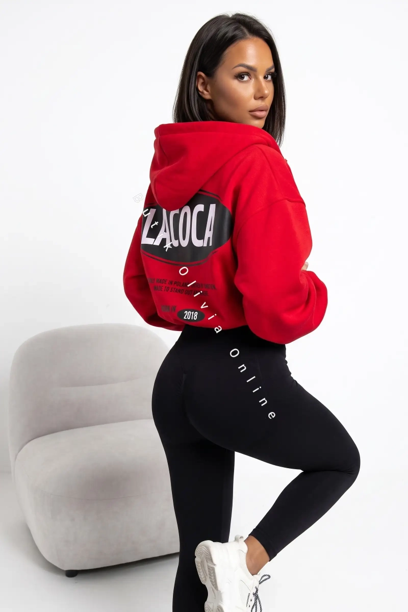 bluza z kapturem na zamek oversize czerwona