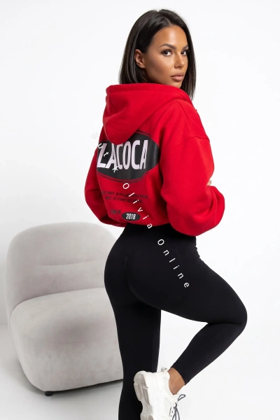 bluza z kapturem na zamek oversize czerwona