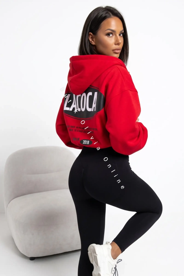 bluza z kapturem na zamek oversize czerwona
