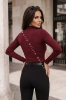 Bluzka damska z siateczką ze stójką wiskoza bordowa gładka longsleeve dopasowana