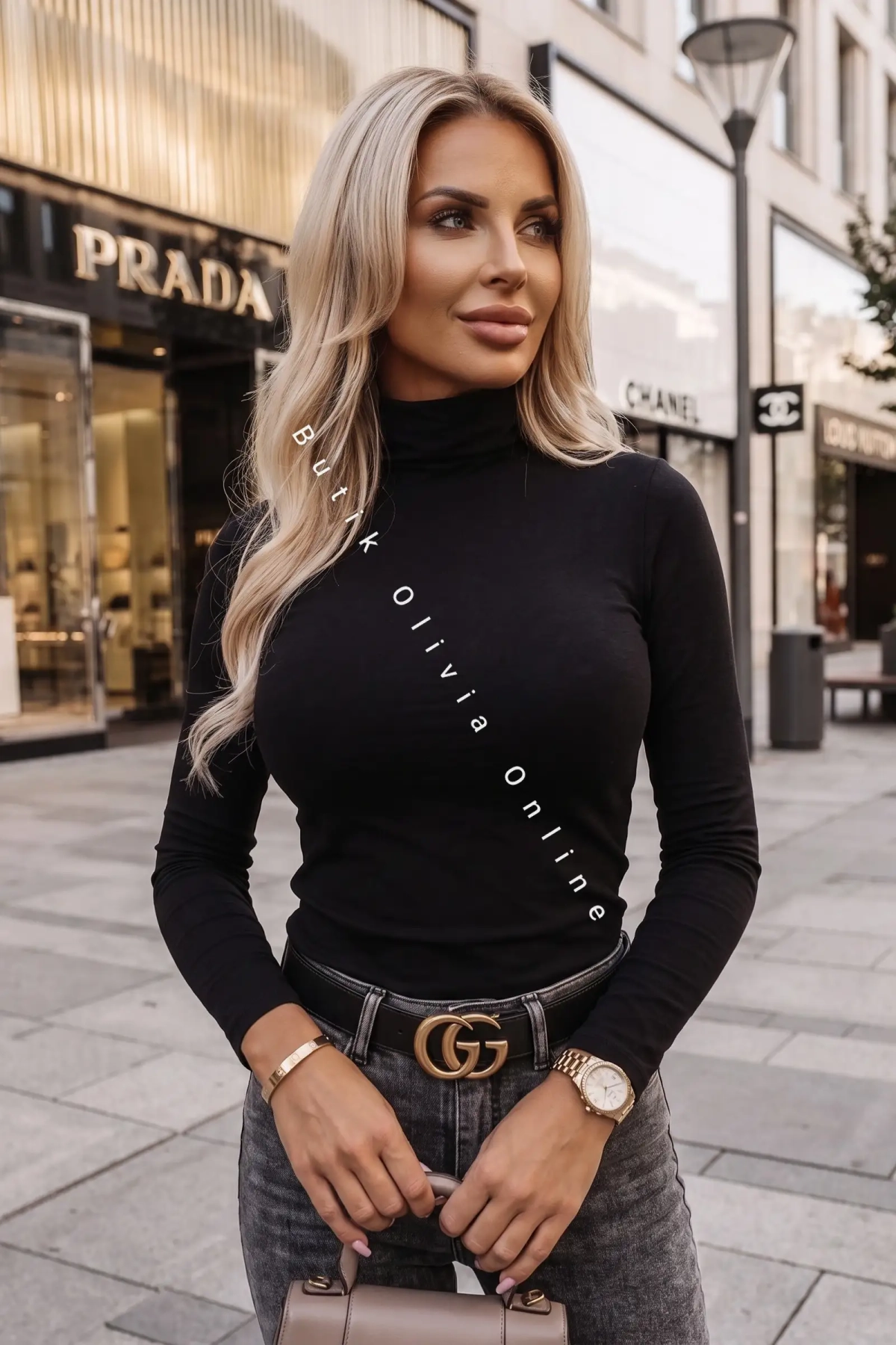 Półgolf damski wiskozowy cienki bluzka z półgolfem czarny gładki longsleeve basic