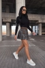 Spódnico-spodenki damskie w kratę plisowane z paskiem czekoladowe skort wysoki stan mini