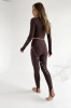 legginsy z zapiętkami ocieplane z wysokim stanem czekoladowe
