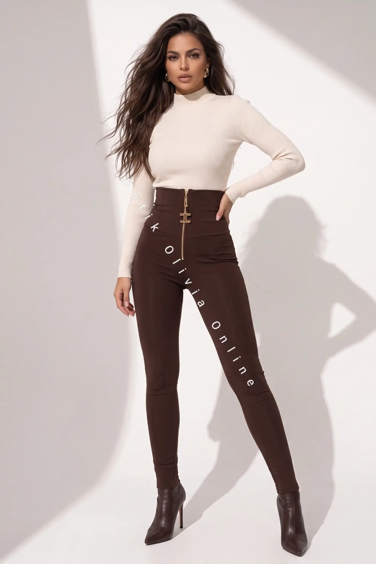 legginsy z zamkiem i psuh-up czekoladowe la diva