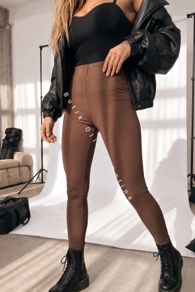 Legginsy modelujące z gorsetowym wysokim stanem AZARA - czekoladowe 