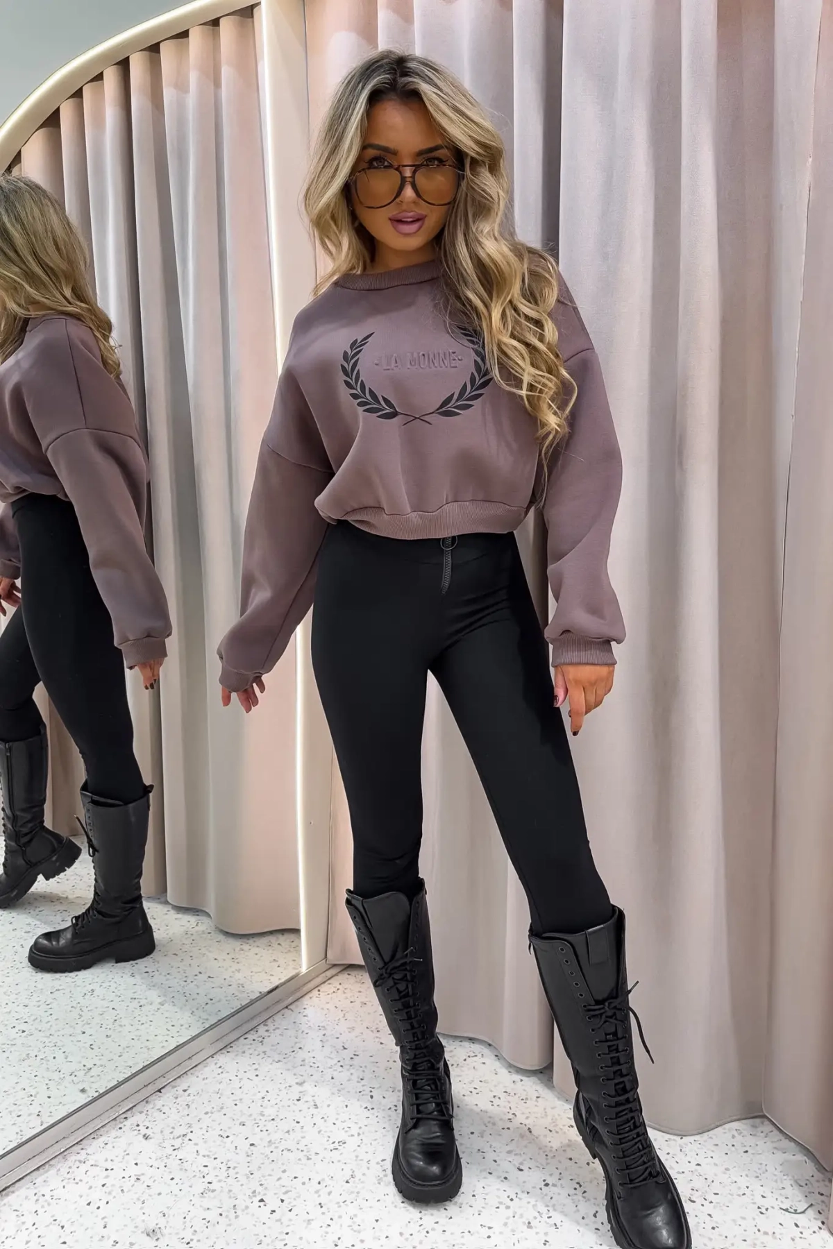 bluza bez kaptura ocieplana mokka la monne