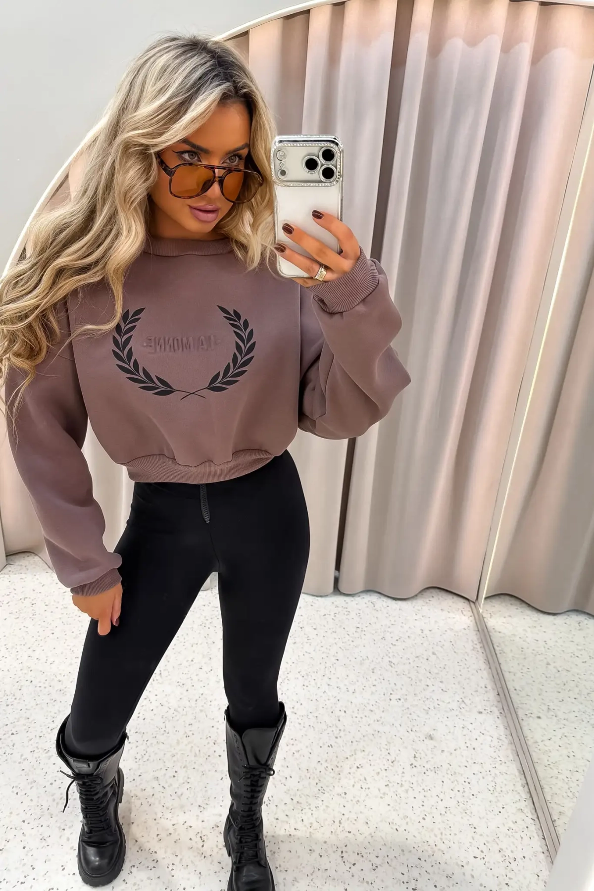 bluza bez kaptura ocieplana mokka la monne