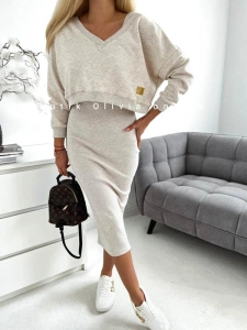 Komplet bluza i sukienka LUNEY - beż melanż 